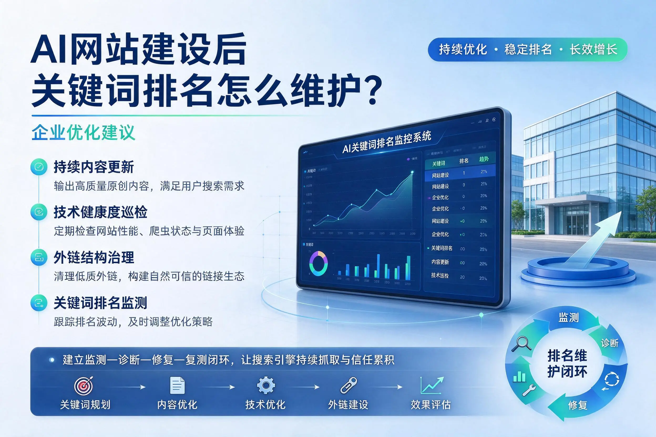 AI网站建设后关键词排名怎么维护?乐东企业优化建议